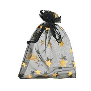 Schmuckbeutel Organza 9x12cm Stern Black-gold