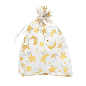 Schmuckbeutel Organza 9x12cm Mond und Stern White-gold