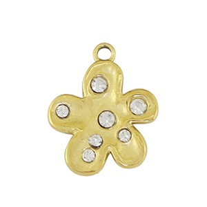 Stainless Steel - Rostfrei Stahl Anh&auml;nger Blume Gold / Crystal