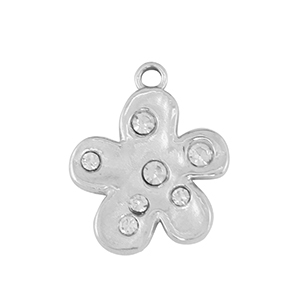 Stainless Steel - Rostfrei Stahl Anh&auml;nger Blume Silver / Crystal
