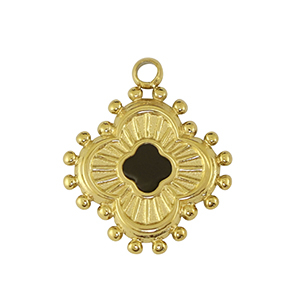 Stainless Steel - Rostfrei Stahl Anh&auml;nger Blume Gold / Black