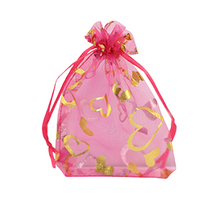 Schmuckbeutel Organza 9x12cm Herz Pink-gold