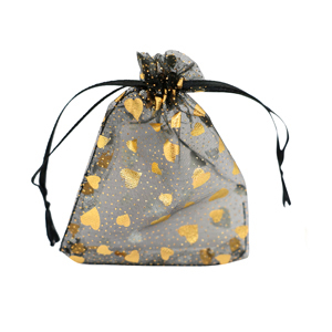 Schmuckbeutel Organza 7x9cm Herz Black-gold