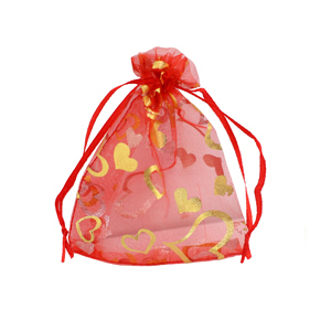 Schmuckbeutel Organza 7x9cm Herz Red-gold