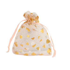Schmuckbeutel Organza 7x9cm Herz Peach-gold