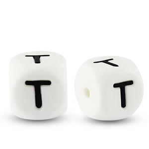 Buchstabenperlen aus Silikon T White-black
