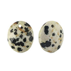 Naturstein Anh&auml;nger Dalmatiner Oval Greige-black