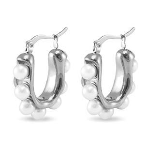 Ohrringe / Ohrstecker aus Stainless Steel - Rostfreiem Stahl Imitationsperlen Silver