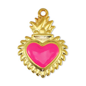 Metall Anh&auml;nger DQ Herz Fuchsia-Gold (Nickelfrei)