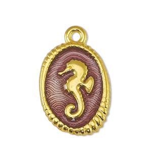Metall Anh&auml;nger DQ Seepferdchen Transparant Purple-Gold (Nickelfrei)