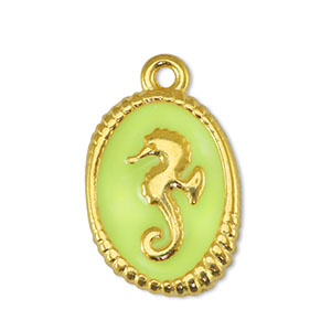 Metall Anh&auml;nger DQ Seepferdchen Lime Yellow-Gold (Nickelfrei)