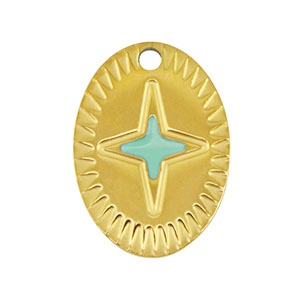 Stainless Steel - Rostfrei Stahl Anh&auml;nger Oval Stern Gold-mint green