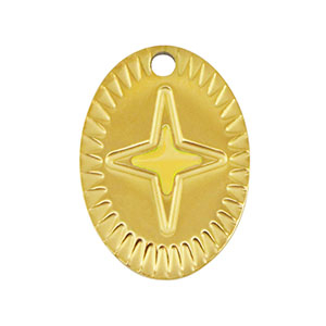 Stainless Steel - Rostfrei Stahl Anh&auml;nger Oval Stern Gold-yellow