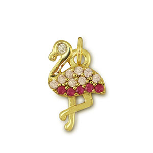 Brass TQ Metall Anh&auml;nger Flamingo Gold-pink
