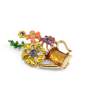 Broschen Gie&szlig;kanne mit Blumenstau&szlig; Multicolour-gold