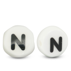 Buchstaben Perlen aus Keramik N White-black