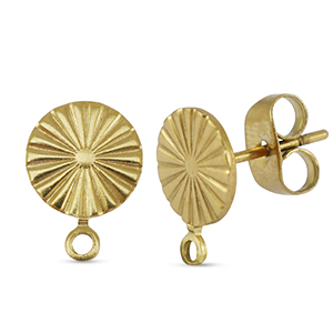 Stainless Steel - Rostfrei Stahl Schmuckzubeh&ouml;r Ohrringe / Ohrstecker rund mit &Ouml;se Gold