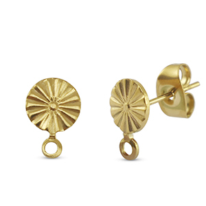 Stainless Steel - Rostfrei Stahl Schmuckzubeh&ouml;r Ohrringe / Ohrstecker rund mit &Ouml;se Gold