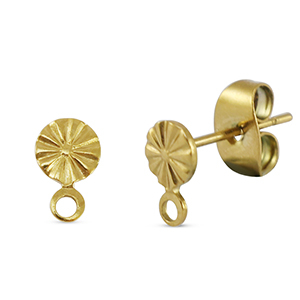 Stainless Steel - Rostfrei Stahl Schmuckzubeh&ouml;r Ohrringe / Ohrstecker rund mit &Ouml;se Gold