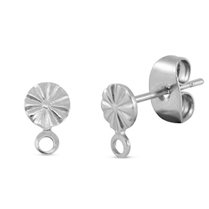 Stainless Steel - Rostfrei Stahl Schmuckzubeh&ouml;r Ohrringe / Ohrstecker rund mit &Ouml;se Silver