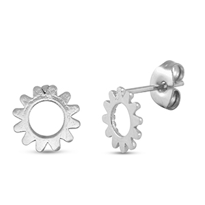 Ohrringe / Ohrstecker aus Stainless Steel - Rostfreiem Stahl Blume Silver