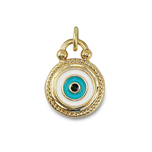 Brass TQ Metall Anh&auml;nger Nazar Auge Gold-emerald blue