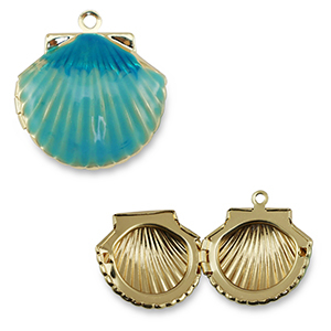 Brass TQ Metall Anh&auml;nger Muschel Gold-turquoise blue