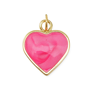 Brass TQ Metall Anh&auml;nger Herz Gold-dark pink marble