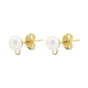 Stainless Steel - Rostfrei Stahl Schmuckzubeh&ouml;r Ohrringe / Ohrstecker Imitationsperle mit &Ouml;se 6mm Gold