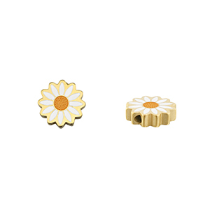 Stainless Steel - Rostfrei Stahl Perlen Daisy Gold-white