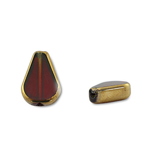 Glasperlen Tropfenform Red transparent-gold