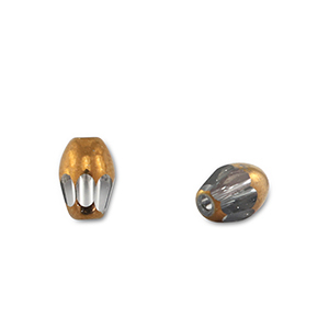 Glasperlen Oval Grey transparent-gold