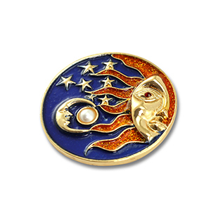 Broschen Sonne, Mond & Stern Gold-blue-orange