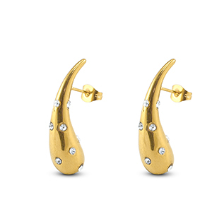 Ohrringe aus Stainless Steel - Rostfreiem Stahl Ohrstecker Tropfenform mit Strass Gold