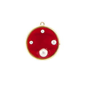 Resin Anh&auml;nger Rund mit Perlen Gold-red-white
