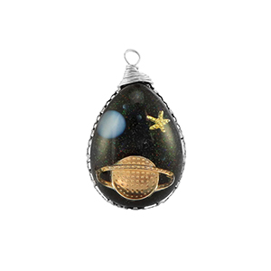 Resin Anh&auml;nger Oval Galaxie Silver-blue-gold-glitter