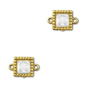 Stainless Steel - Rostfrei Stahl Zwischenst&uuml;cke Zirkonia Viereck Gold-transparent