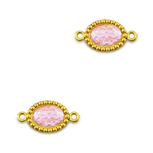 Stainless Steel - Rostfrei Stahl Zwischenst&uuml;cke Zirkonia Oval Gold-light pink