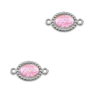 Stainless Steel - Rostfrei Stahl Zwischenst&uuml;cke Zirkonia Oval Silver-light pink