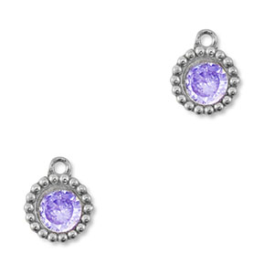 Stainless Steel - Rostfrei Stahl Anh&auml;nger Zirkonia Rund Silver-purple