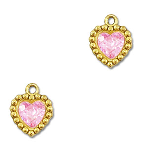 Stainless Steel - Rostfrei Stahl Anh&auml;nger Zirkonia Herz Gold-light pink
