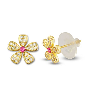 Brass TQ Metall Ohrringe / Ohrstecker Zirkonia Blume Gold