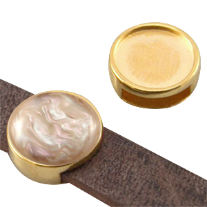 DQ Metall Schieber Fassungen f&uuml;r 12mm Cabochon (f&uuml;r Leder flach 10mm) Gold (Nickelfrei)