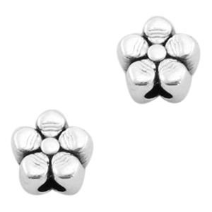 Metall Perlen DQ Blume 4mm Antik silber (Nickelfrei)