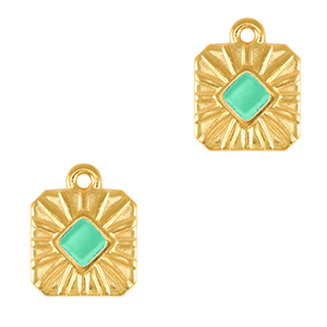 Metall Anh&auml;nger DQ Viereck Gold-veraman blue (nikkelvrij)