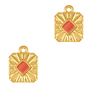 Metall Anh&auml;nger DQ Viereck Gold-coral red (nikkelvrij)