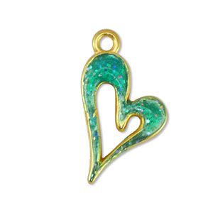 Metall Anh&auml;nger DQ Herz Glitter Turquoise-Gold (Nickelfrei)