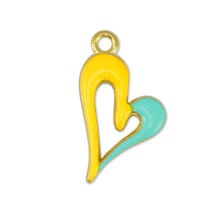 Metall Anh&auml;nger DQ Herz Yellow-Veraman Blue-Gold (Nickelfrei)