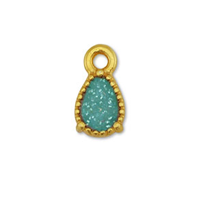 Metall Anh&auml;nger DQ Tropfenform Gold-glitter turquoise (Nickelfrei)