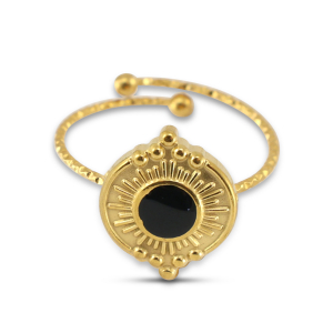 Ringe aus Stainless Steel - Rostfreiem Stahl Enamel Rund Gold-black